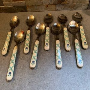 lot of 9 Pfaltzgraff Garden Trellis Place Oval Soup Spoons